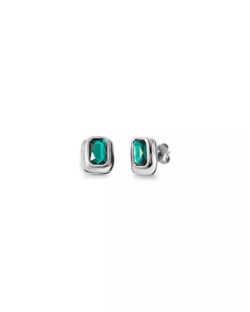 UNOde50 Rectangular Sterling Silver-Plated Earrings with Green Crystal