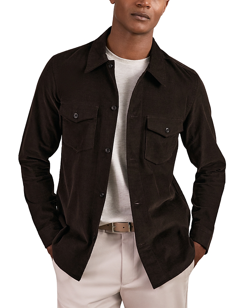 Reiss Mens Khaki Green Liam Patch-pocket Wool-blend Overshirt Xs In Brown