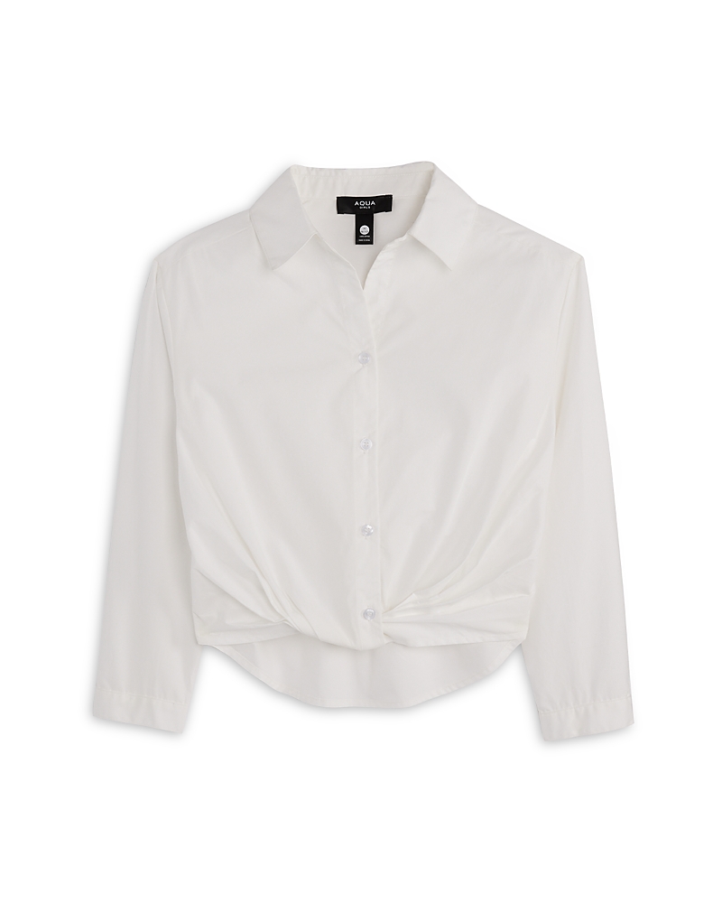Aqua Girls' Poplin Woven Roll Front Shirt - Big Kid