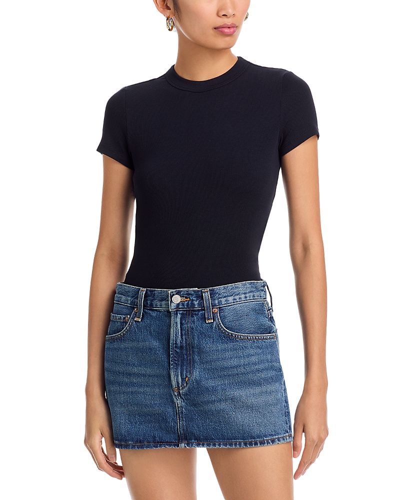 Frame Ribbed Crewneck Baby Tee In Black