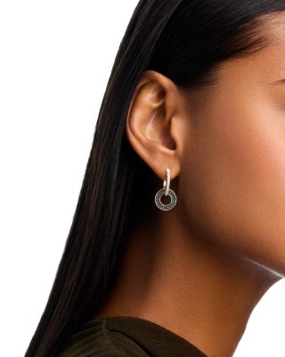 Black & White Diamond Circle Drop Earrings in 14K Yellow Gold, 0.9 tcw