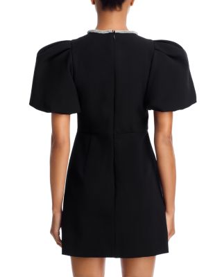 Puff Sleeve Rhinestone Detail Mini Dress