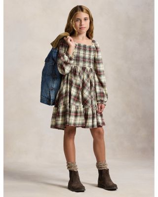 Girls' Plaid Ruffled Cotton Jersey Dress - Big Kid