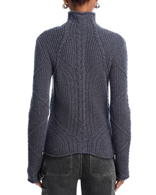 Wool Blend Cable Knit Turtleneck Sweater