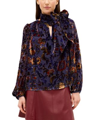 Vivianne Tie Neck Velvet Pattern Top