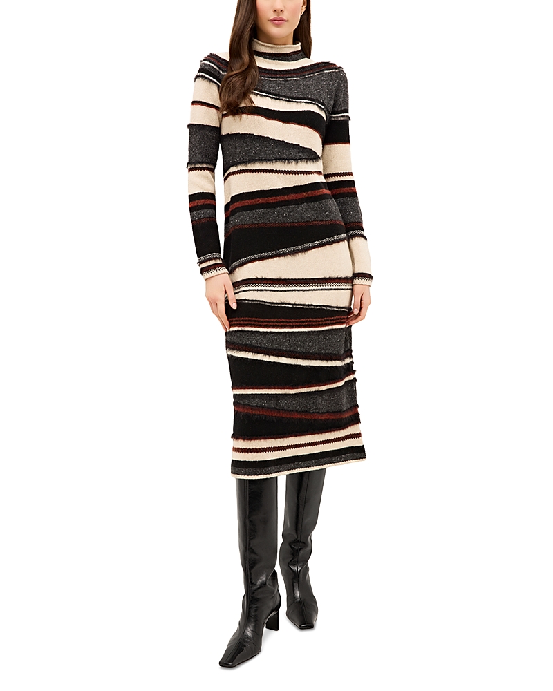 Marie Oliver Gestreiftes Hesta Midikleid Mit Stehkragen In Animal Print