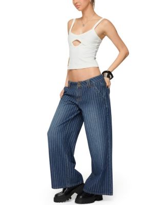Petite Cory Striped Low Rise Dark Rinse Wash Jeans