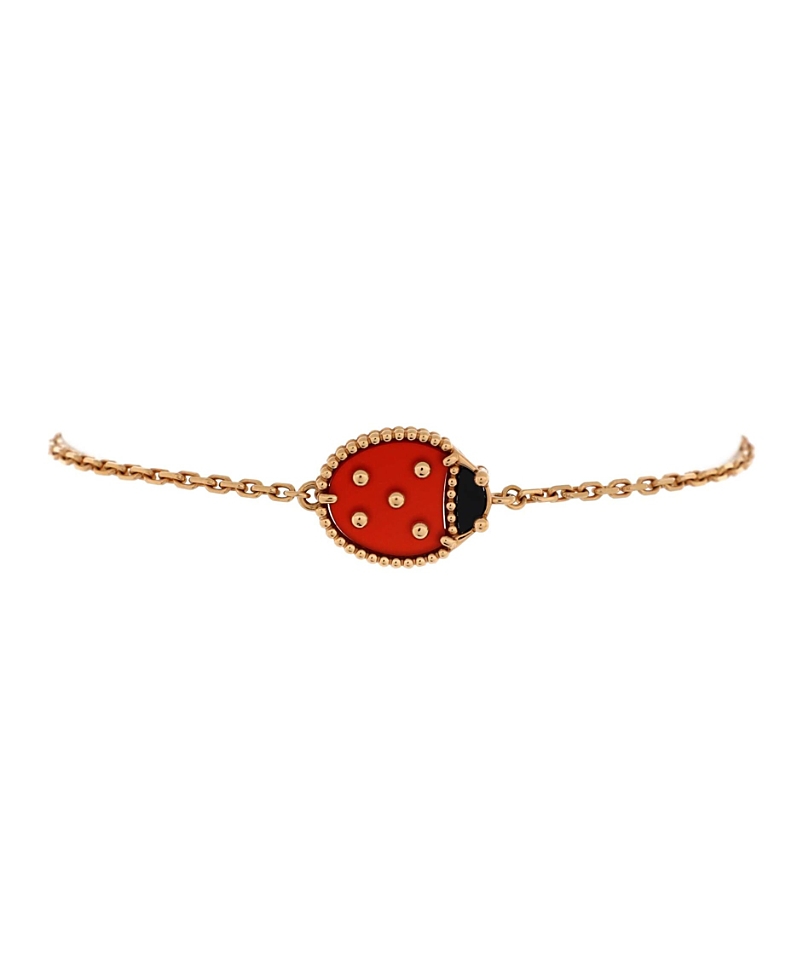 Pre-owned Pre-owned Van Cleef & Arpels  Van Cleef & Arpels Lucky Spring Ladybug Bracelet 18k Rose Gold With Carnelian And Onyx In Pink