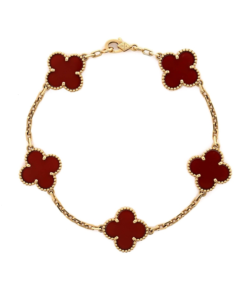 Pre-owned Pre-owned Van Cleef & Arpels Van Cleef & Arpels Vintage Alhambra 5 Motifs Bracelet 18k Gold And Carnelian