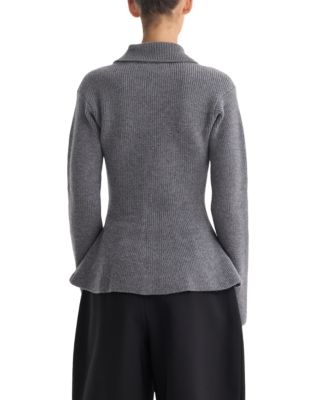 Wool Cashmere Peplum Rib Cardigan
