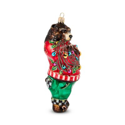 Deck The Halls Bear Glass Ornament