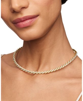 Sculpted Cable Flex Necklace in 18K Yellow Gold with Diamonds, 5mm