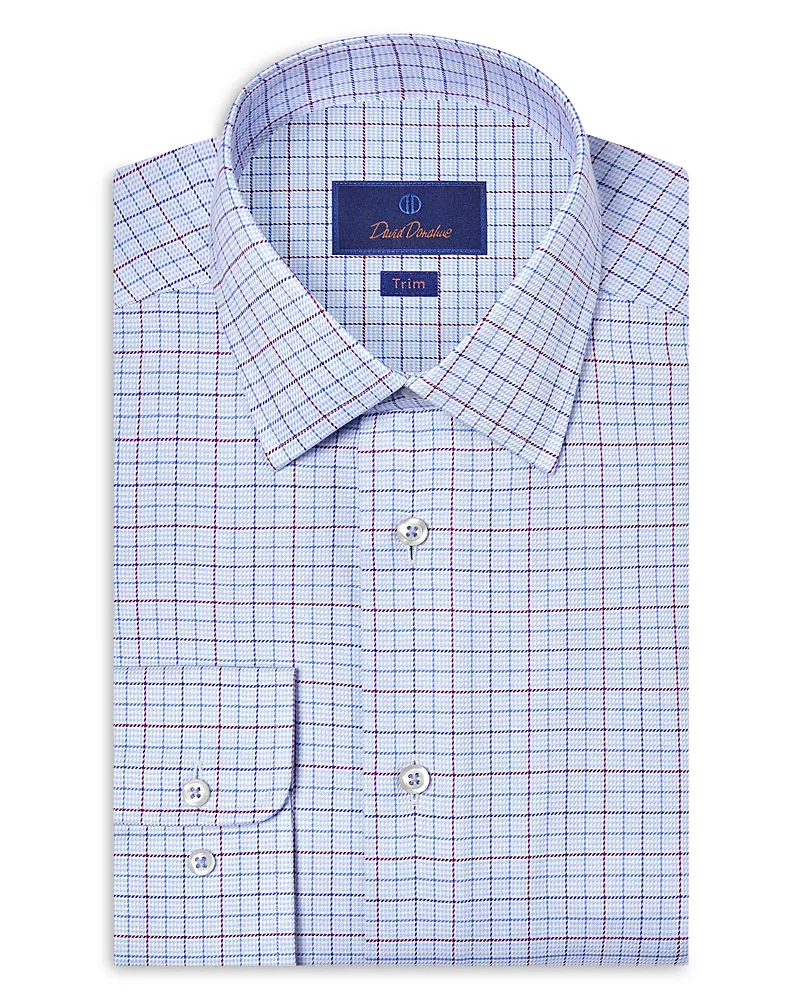 David Donahue Slim Fit Printed Twill Dress Shirt