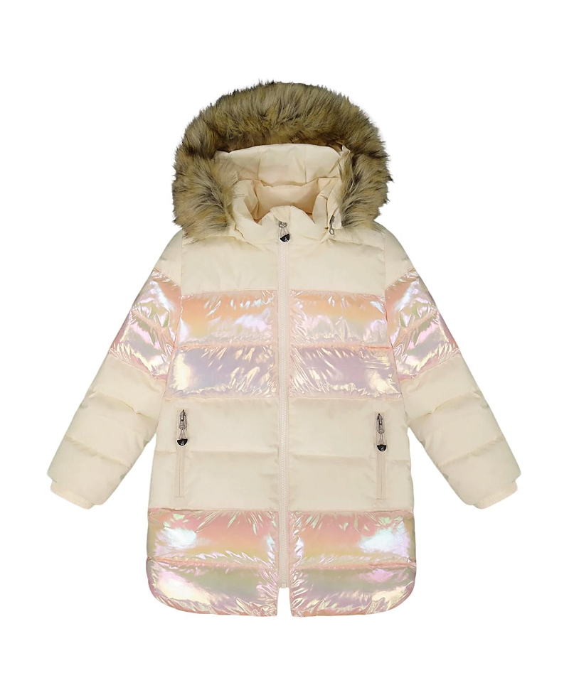 Deux Par Deux Long Metallic Puffy Winter Coat In Neutral