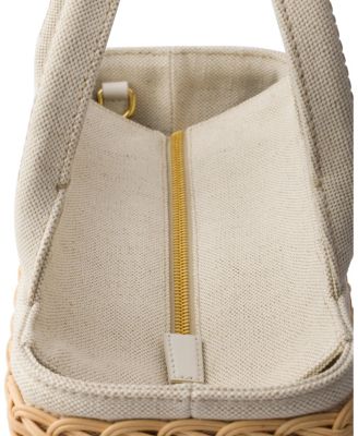 Medium Wicker and Linen Blend Tote Bag