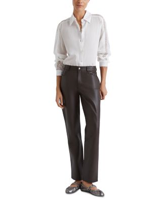 Doroty Leather Straight Jeans in Brown