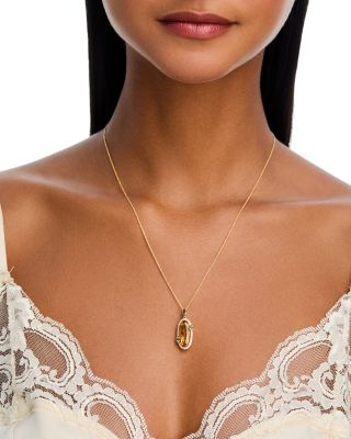 Citrine, Peridot & Diamond Halo Pendant Necklace in 14K Yellow Gold, 20"