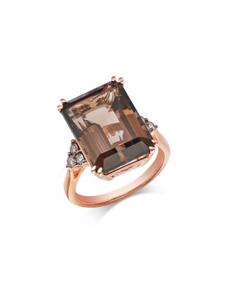 Smoky Quartz & Brown Diamond Ring in 14K Rose Gold