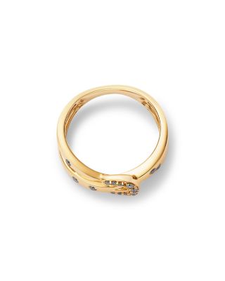 Champagne Diamond Buckle Crossover Ring in 14K Yellow Gold, 0.17 tcw