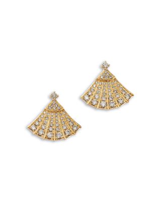 Champagne Diamond Fan Drop Earrings in 14K Yellow Gold, 0.81 tcw
