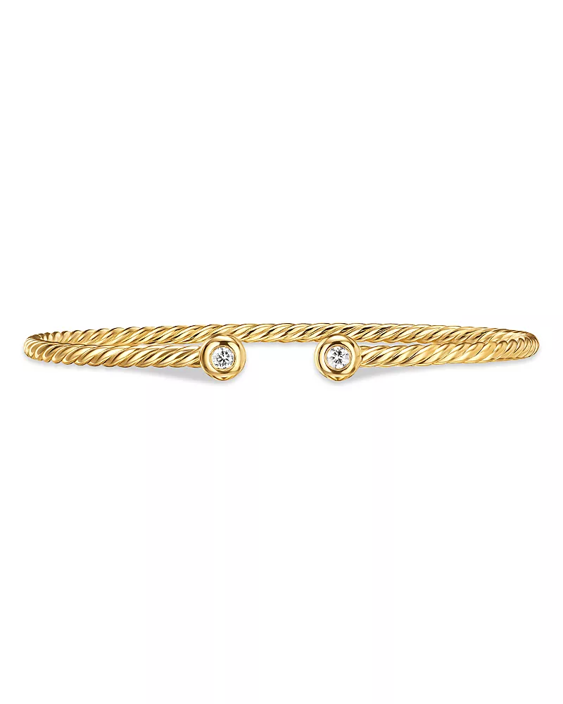 Petite Modern Renaissance Cablespira Bracelet in 18K Yellow Gold with Diamonds, 2.6mm