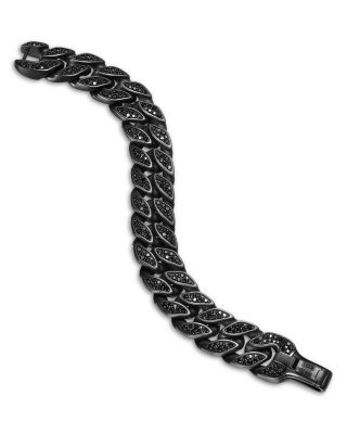 Men's Curb Chain Bracelet in Black Titanium with Black Diamonds, 18mm