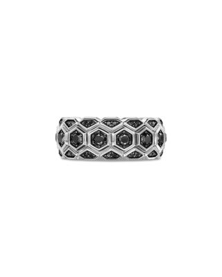 Men's Hex Stack Ring in Sterling Silver with Black Diamonds, 9.3mm