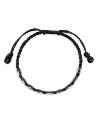 Men's Faceted Woven Bracelet in Sterling Silver with Black Nylon and Black Onyx, 8mm