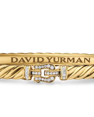 Sculpted Cable Buckle Bracelet in 18K Yellow Gold with Diamonds, 4.6mm