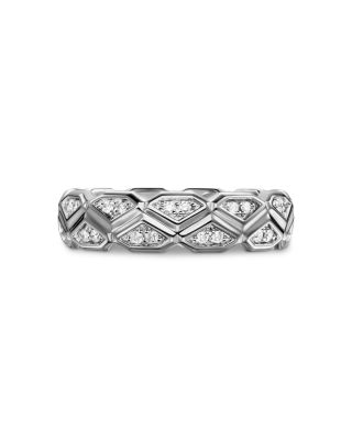Men's Hex Band Ring in Sterling Silver with Diamonds, 6mm