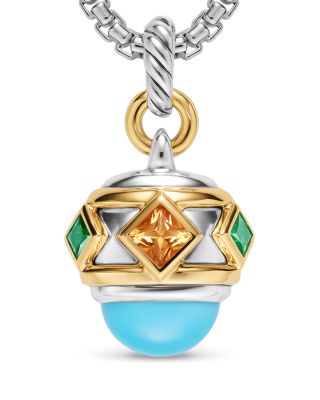 Renaissance&reg; Amulet in Sterling Silver with 14K Yellow Gold, Turquoise, Madeira Citrine and Tsavorites, 29mm