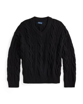 Cable Knit Wool Cashmere V-Neck Sweater
