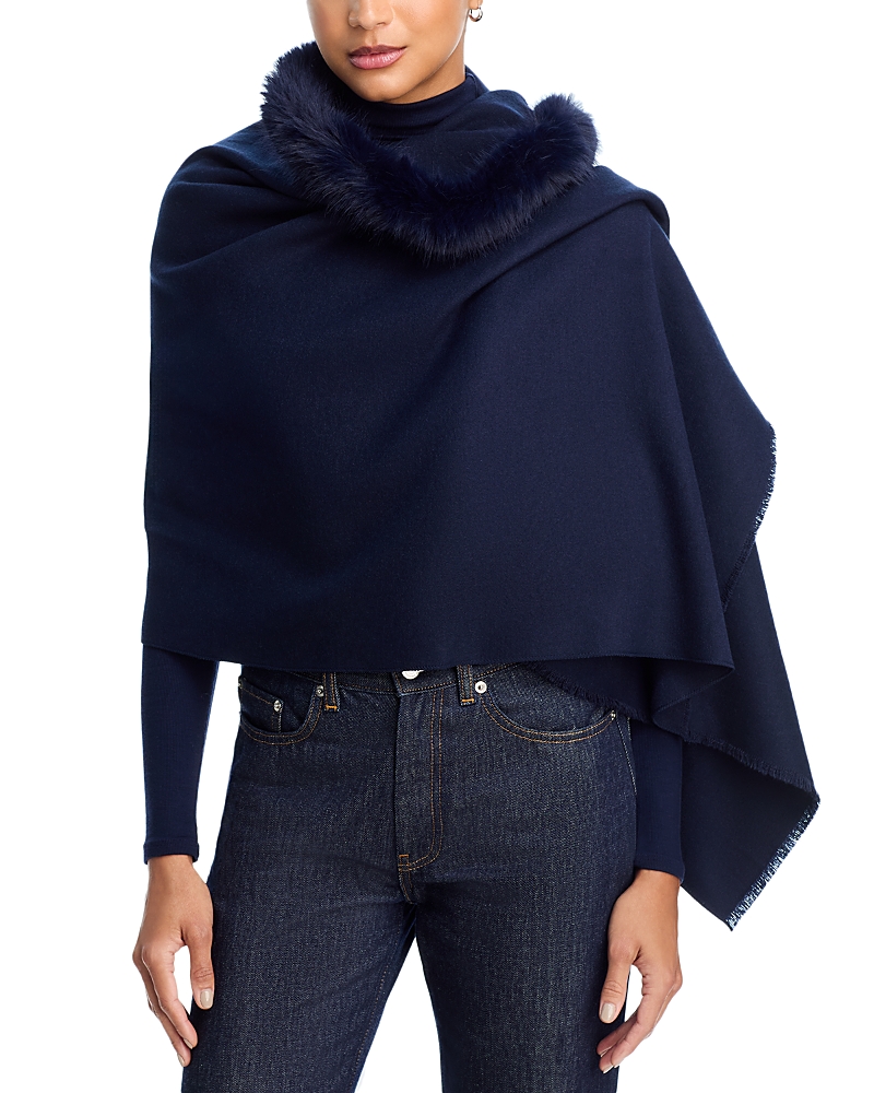 V Fraas Faux Fur Trim Wrap In Blue