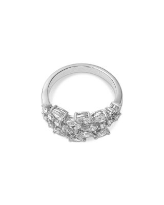 Diamond Pear & Round Cluster Bypass Ring in 18K White Gold, 1.45 tcw