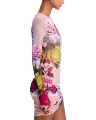 Mirza Long Sleeve Ruched Skirt Mini Dress