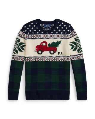 Boys' Truck Intarsia Cotton Sweater - Little Kid