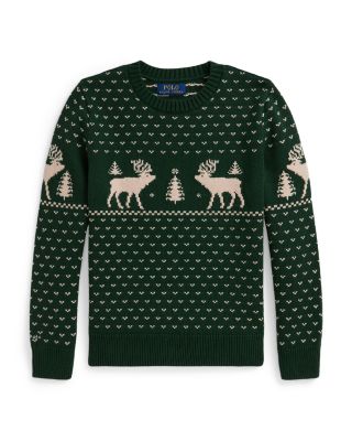 Boys' Reindeer Intarsia Cotton Blend Sweater - Big Kid