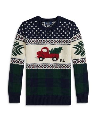Boys' Truck Intarsia Cotton Sweater - Big Kid