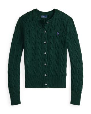 Cable Knit Cotton Crewneck Cardigan Sweater