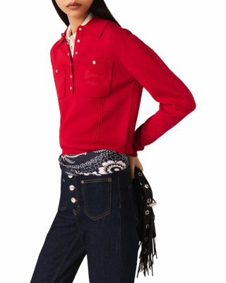 Polo Collar Sweater with Embroidery