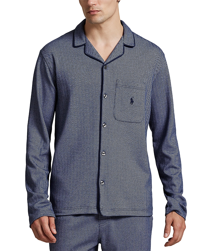 Polo Ralph Lauren Jacquard Knit Herringbone Pajama Shirt In Gray