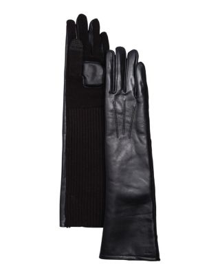 Fully Long Leather & Knit Tech Gloves