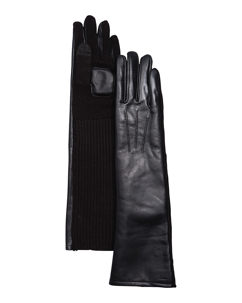 Echo Fully Long Leather & Wool Blend Knit Tech Gloves In Black
