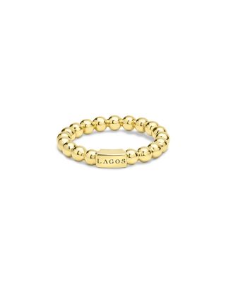 18K Yellow Gold Caviar Gold Bead Logo Stacking Ring