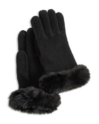 Brioche Stitch Faux Fur Gloves