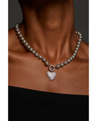 Poppy Pav&eacute; Heart Pendant Necklace, 18"-20"