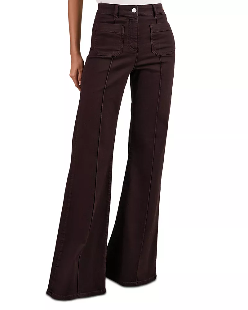 Reiss Sakura Flared Patch Pocket Jeans in Burgundy