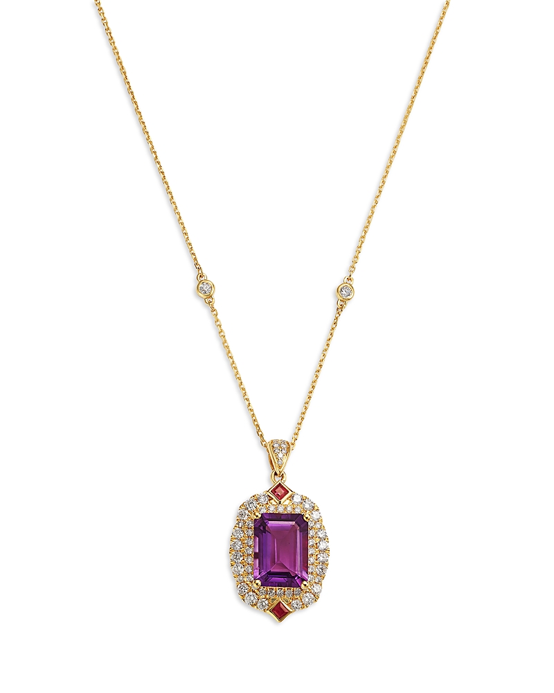 Bloomingdale's Fine Collection Amethyst, Ruby & Diamond Halo Pendant Necklace in 14K Yellow Gold, 18