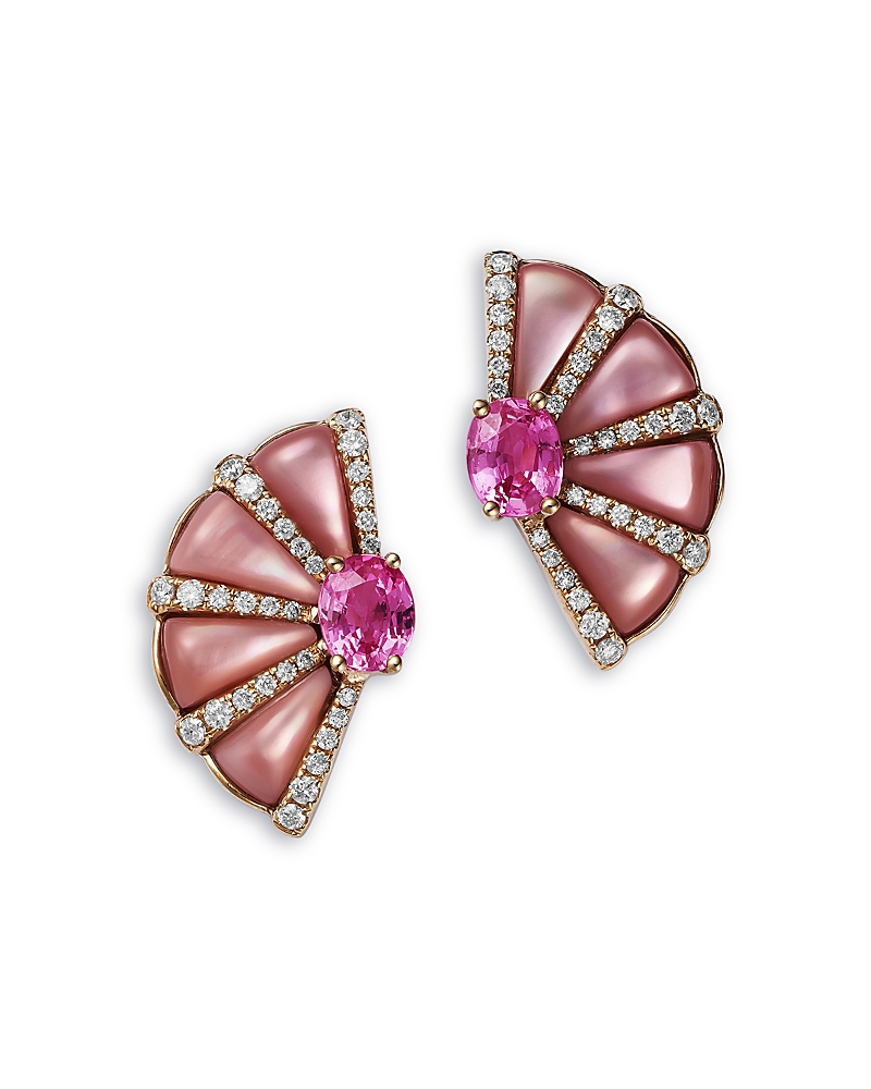 Bloomingdale's Fine Collection Multi Sapphire & Diamond Stud Earrings in 14K Yellow Gold
