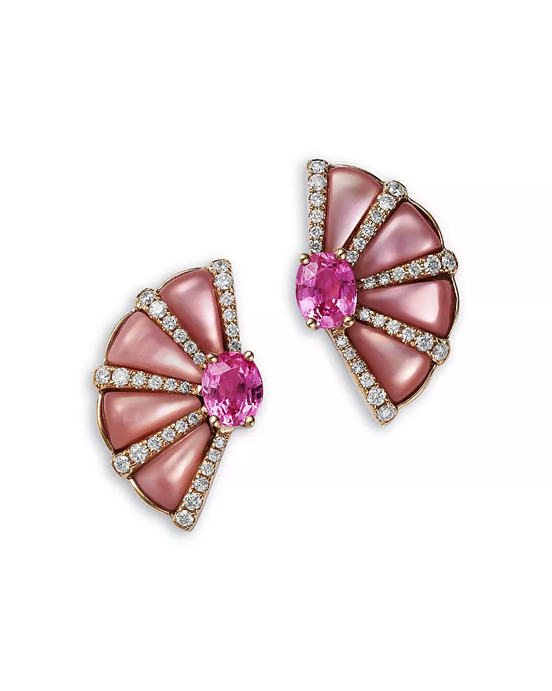 Bloomingdale's Fine Collection Multi Sapphire & Diamond Stud Earrings in 14K Yellow Gold